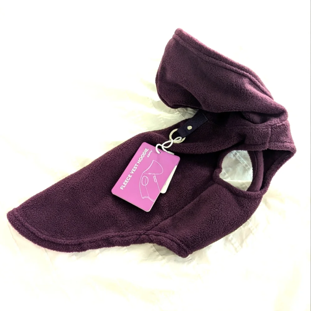 Gooby Fleece Vest Hoodie - With Leash Attachment - Small Dog Size Medium